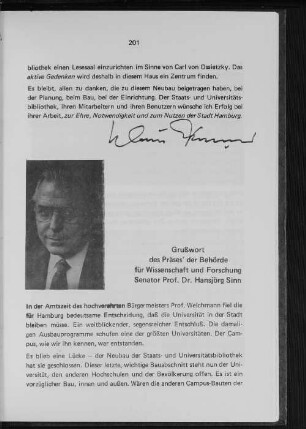 Grußwort des Präses' der Behörde für Wissenschaft und Forschung