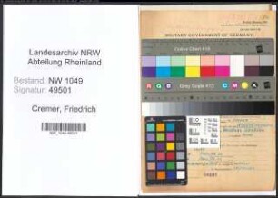 Entnazifizierung Friedrich Cremer , geb. 09.09.1909 (Tierarzt)