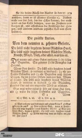 Die zwölfte Lection. Von dem neunten u. zehnten Gebote.