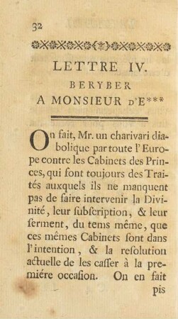 Lettre IV. Beryber A Monsieur D'E***