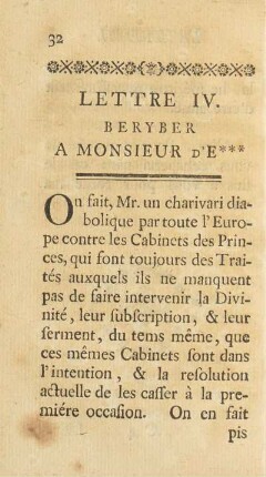 Lettre IV. Beryber A Monsieur D'E***