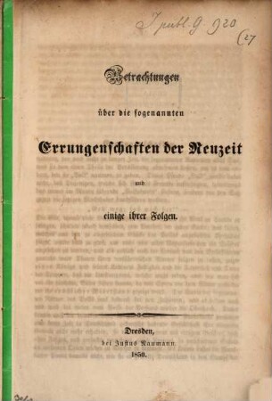 Betrachtungen über die sogenannten Errungenschaften der Neuzeit und einige ihrer Folgen