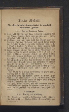 Vierter Abschnitt. Die vier Grundrechnungsarten in ungleich benannten Zahlen.
