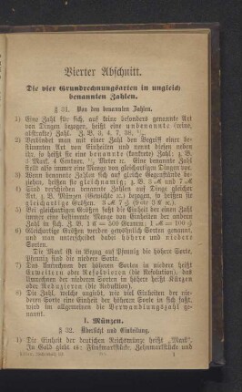 Vierter Abschnitt. Die vier Grundrechnungsarten in ungleich benannten Zahlen.