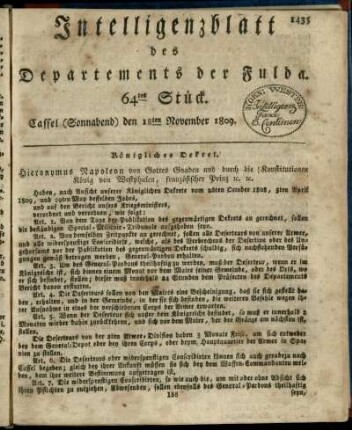64tes Stueck, (Sonnabend) den 18ten November 1809