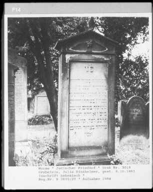Grabstein von Julie Sinzheimer (gestorben 1861.10.08)