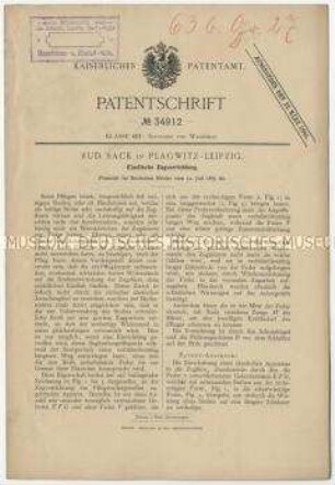 Patentschrift einer elastischen Zugvorrichtung, Patent-Nr.34912