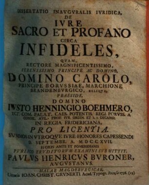 Dissertatio Inavgvralis Ivridica, De Ivre Sacro Et Profano Circa Infideles