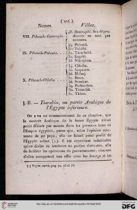 § II: Tiarabia, ou partie Arabique de l’Égypte inférieure