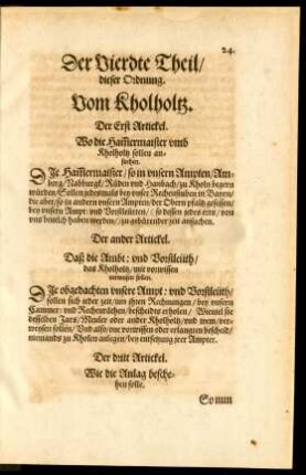 Der Vierdte Theil/ dieser Ordnung. Vom Kholholtz.