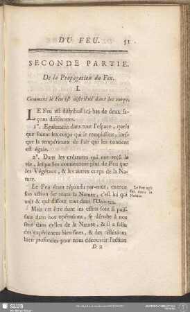 Seconde Partie. De la Propagation du Feu