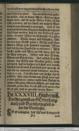 Die XXXVIII. Hinderniß. Das Aergerniß an GOttes Langmuth und Barmhertzigkeit über die Gottlosen