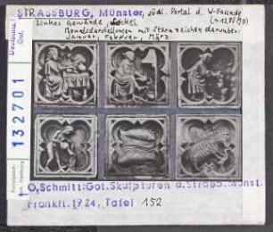 Straßburg, Münster: Westfassade, südl. Portal, linkes Gewände, Sockel: Monatsdarstellungen und Sternzeichen