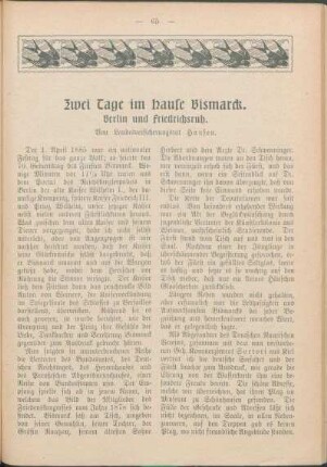 Zwei Tage im Hause Bismarck. Berlin und Friedrichsruh.
