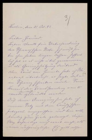 Nr. 13: Brief von Carl Runge an Adolf Hurwitz, Berlin, 31.10.1882