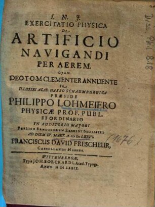 Exercitatio Physica De Artificio Navigandi Per Aerem