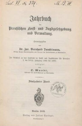 15.1883: Jahrbuch der preussischen Forst- und Jagdgesetzgebung und -Verwaltung
