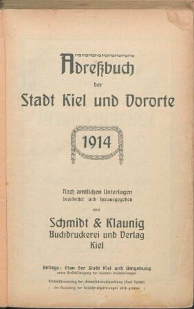 1914: Adreßbuch der Stadt Kiel und Vororte 1914