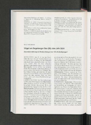 Vögel am Segeberger See (III): das Jahr 2001. Zusammenstellung der Beobachtungen bei 139 „Kontrollgängen“