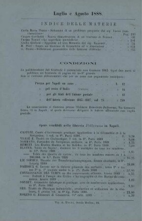 Indice delle materie. Condizioni.