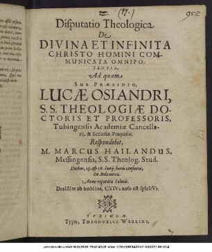 Disputatio Theologica De Divina Et Infinita Christo Homini Communicata Omnipotentia