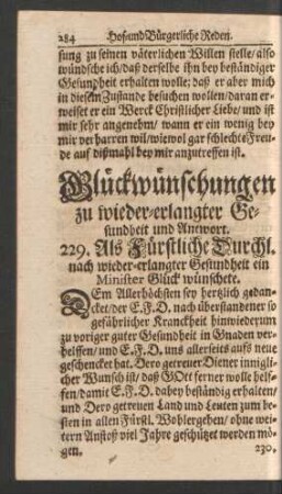 Glückwünschungen zu wieder-erlangter Gesundheit und Antwort. 229. - 236.