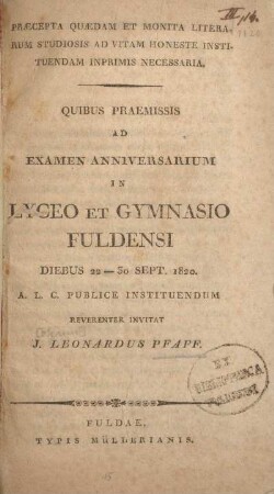 Praecepta quaedam et monita literarum studiosis ad vitam honeste instituendam inprimis necessaria