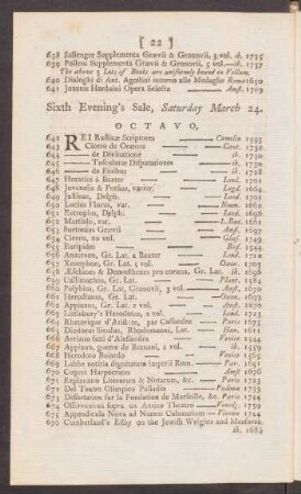 Sixth Evening's Sale, Saturday March 24.