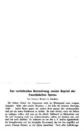 Zur vertiefenden Betrachtung zweier Kapitel der französischen Syntax