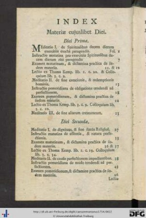 Index Materiae cujuslibet Diei.