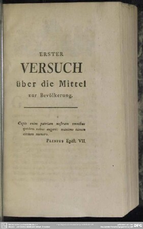 Erster Versuch über die Mittel zur Bevölkerung