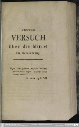 Erster Versuch über die Mittel zur Bevölkerung