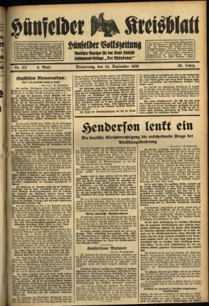 Zweite Ausgabe vom Donnerstag, den 22. September 1932.