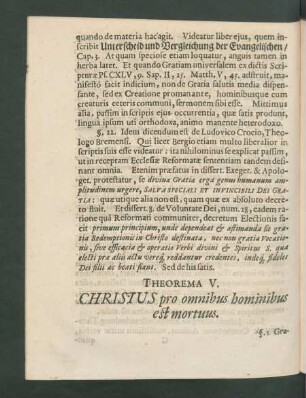 Theorema V. Christus pro omnibus hominibus est mortuus.