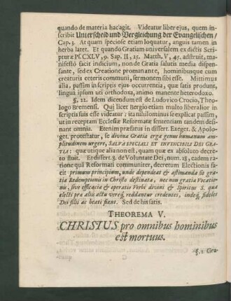 Theorema V. Christus pro omnibus hominibus est mortuus.