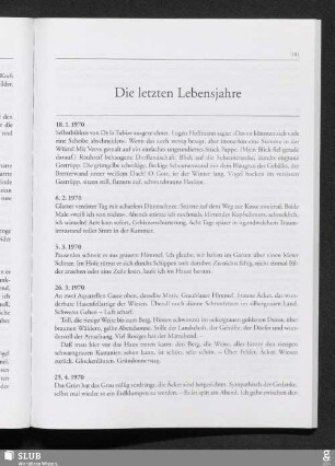 Die letzten Lebensjahre