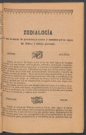 Zodialogía : O sea la ciencia de pronosticar lo sucesos y caractéres por los signos del Zodiaco y sisitema planetario.