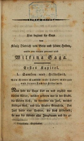 Wilkina- und Niflunga-Saga oder Dietrich von Bern und die Nibelungen, 1. (1814). - XII, 392 S.