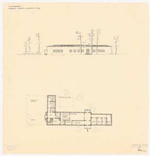 Feierabendhaus, Kinderheim: Grundriss und Hauptansicht 1:200