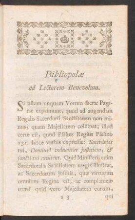 Bibliopolae ad Lectorem Benevolum