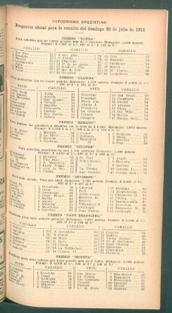 Hipódromo Argentino - Programa oficial para la reunión del domingo 30 de julio de 1911