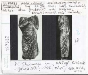 Vergleich: Paris, Notre-Dame, Statuenfragment vom Mittelportal. Béziers, Musée Archéologique, Römische Grabfigur