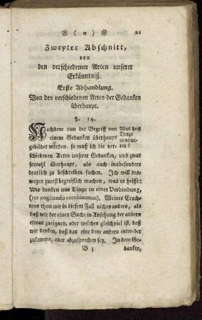 Zweyter Abschnitt, von den verschiedenen Arten unserer Erkänntniß.