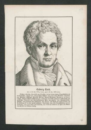 Ludwig Tieck : geb. d. 31. Mai 1773 zu Berlin, gest. d. 28. Apr. 1853 ebenda