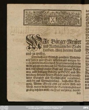 [Der Stadt Lauban Feuer-Ordnung.]