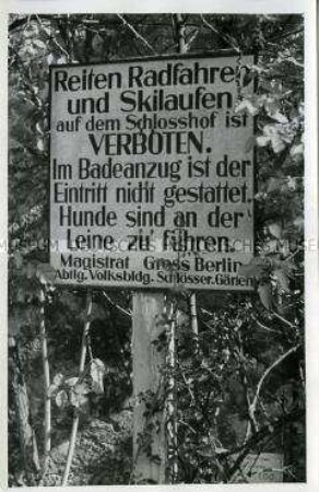 Verbotsschild am Jagdschloss Grunewald