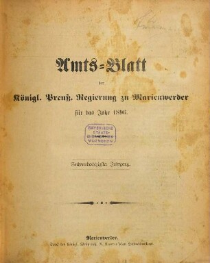 Amtsblatt für den Regierungsbezirk Marienwerder. 86. 1896