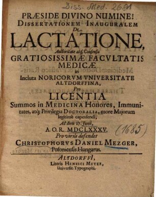 Dissertationem Inauguralem De Lactatione