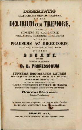 Diss. inaug. med.-praet. sistens delirium cum tremore