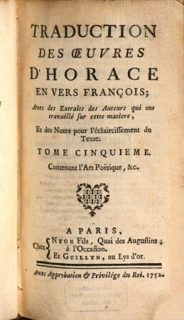 Traduction des oeuvres D'Horace, Tom. 5 (1752)